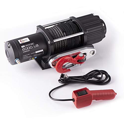 RUGCEL Winch 5000 lb Waterproof Winch ATV/UTV Electric Winch Kit with Hawse Fairlead, Synthetic Rope, 1 Wired Handle (Synthetic Cable Winch - 5000 lb. Load Capacity)