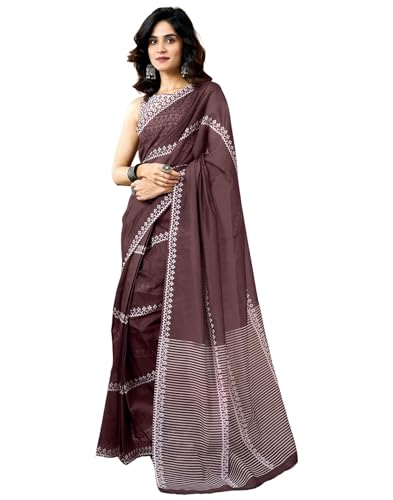 Image of SIRIL Women's Printed Chanderi Cotton One Minute Ready to Wear Saree with Unstitched Blouse Piece