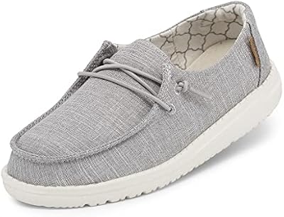 Hey Dude Girl's Wendy Youth Linen Grey Size 1 | Girl’s Shoes | Girl’s Lace Up Loafers | Comfortable...