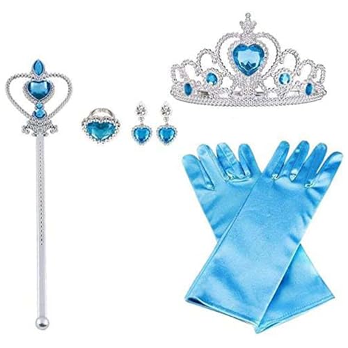 Vicloon Eisprinzessin Set, Set von 8, Handschuhe, Pfirsichherz Krone, Zauberstab, Ring, Ohrring, Clip-On Toupet, für Halloween, Weihnachten, Geburtstag Party, Kostüm
