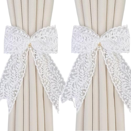 Uoocg Lot de 2 embrasses de Rideau réglables en Forme de nœud Blanc pour décoration de la Maison