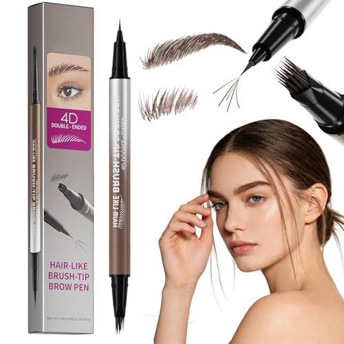 Eyebrow Stencil Kit, Luxury Eyebrow Pencil for Women, 2-in-1 Dual-Ended Micro Waterproof Brow Pencil with 4D Angled Tip & Ultra-Fine Tip, Natural Hair-Like Strokes, Long Lasting Makeup - Light Brown