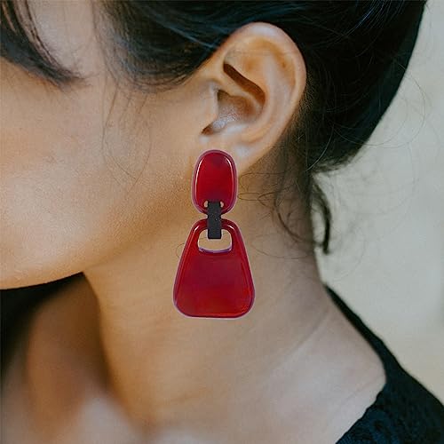 Bohemia Irregular Resin Geometric Drop Earrings.colorful Acrylic Dangle Earrings Vintage Earrings Statement Jewelry Gifts For Women Girls (Red) #TOP3