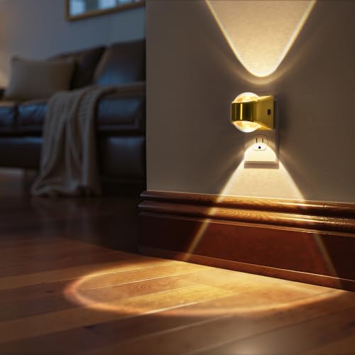 Image of Briignite Projector Night Light, Rotating Gold Night Lights Plug into Wall Dimmable, Soft White 3000K, Dusk to Dawn Nightlight for Kids, Bedroom, Nursery, Bathroom, Home Decor, Gaming Room