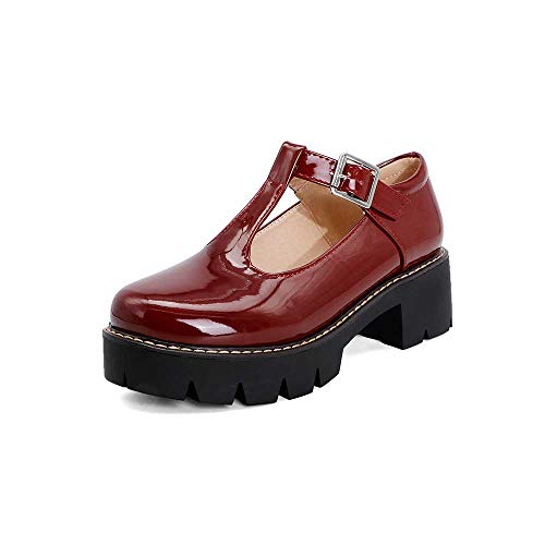 Womens Mary Jane Shoes Round Toe T-Strap Patent Leather Chunky Platform Student Uniform Lotita Pump