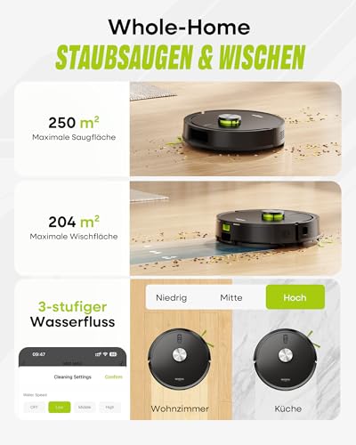 MONSGA Saugroboter mit Wischfunktion 10000PA & Absaugstation 4L Selbstentl – Ansicht 4