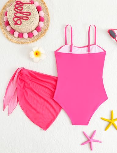 Image of SEAUR Girls Cut Out One Piece Swimsuit with Cover Up Skirt Bathing Suit Swimwear 7-16 Years