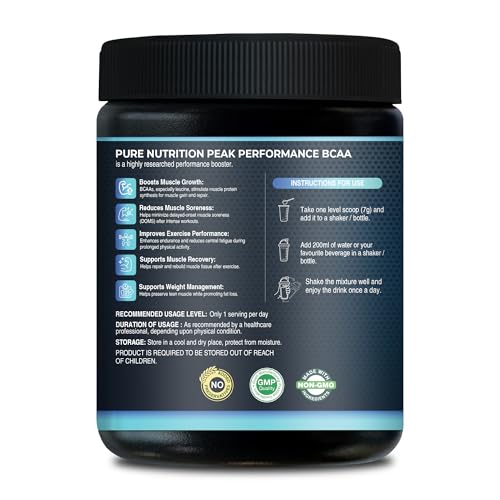 Image of Pure Nutrition BCAA Powder 2:1:1 | 5000mg Branched Chain Amino Acids | Sugar-Free Pre & Intra Workout Supplement | Muscle Recovery & Endurance | Unflavored | 250g (35 Servings)