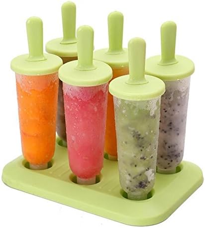 Keysui 6-Cell Round Shaped Reusable DIY Ice Cream Pop Molds Ice Lolly Makers with Base (Green)