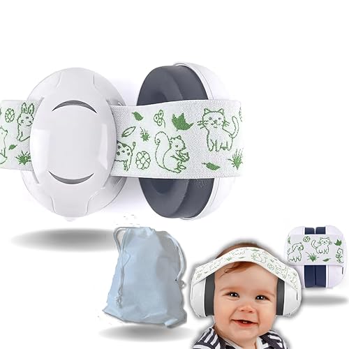 Casco antiruito para bebé, protección auditiva certificada hasta 24 meses, comodidad ajustable y ligera para conciertos, eventos ruidosos, viajes y siestas, reducción de ruido segura, blanco/verde,