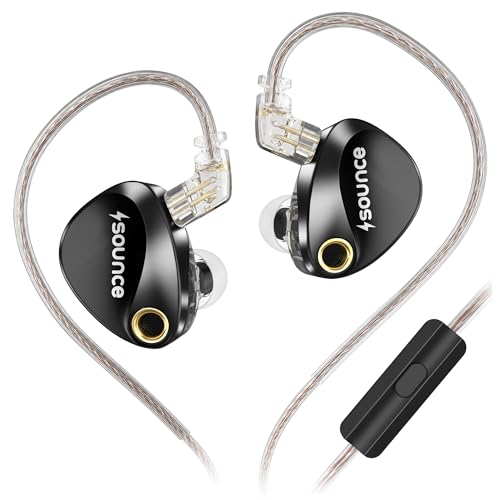 Image of Sounce Castro Pro Earphone IEM Dual 10mm Drivers Hi-Res Audio Harman Bass Enhanced 4-Level Tuning Switch Zinc Alloy Body OFC Flat Detachable 0.78mm Pin Cable 3.5mm Plug for Monitoring Pro Audio Black