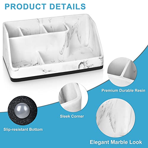 Vitviti Toothbrush Holder For Bathroom, Bathroom Organizer Countertop, Bathroom Accessories With 5 Compartment Storage For Toothpaste/Vanity Counter, White Resin Of Marble Color #TOP3