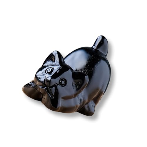 Chenxi Studio Kristallkatzenstatue, geschnitzter Stein, Tierfigur, Ornament für Heimdekoration, Symbol für Schutz und Glück, Katzen, Sammlerstück