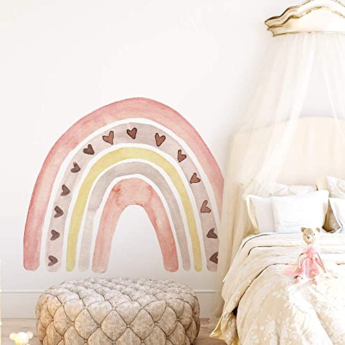 funlife Large Watercolor Heart Rainbow Wall Decals Peel and Stick, Self Adhesive Colorful Rainbow Wall Sticker for Girls Bedroom Decor, Kids Nursery Room Decoration, 27.56" x 22.44"