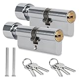 Cilindro De Cierre Con Pomo 30/30mm,2 Pieza Cilindro De Bloqueo Del,Euro Latón Cilindro,Bombin Cerradura Seguridad Con 3 Llaves,Antirrobo, Antiperforación,Accesorios De Repuesto