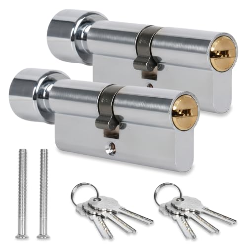 30/30mm Cylindre De Serrure À Bouton,Lot De 2 Barillet De Serrure,Antivol Simple Ouvert En Cuivre,Avec Clés, Anti-Crochetage, Anti-Perçage,Pour Porte Extérieure/Entrée