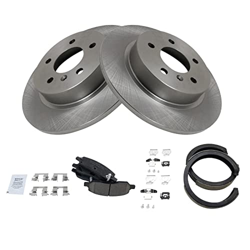 Image of TRQ Rear Brake Pad and Rotor Set Ceramic Rotors Parking Shoe Compatible with 2006-2010 Cadillac DTS
