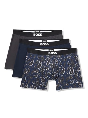 BOSS Men's Bold Logo 3 Pack Smooth Boxer Briefs