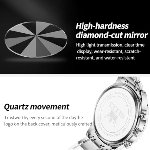 Image of OLEVS Watches for Men Luxury Diamond Casual Large Dial Watches Stainless Steel Waterproof Business Dress Analog Luminous Date Mens Watches