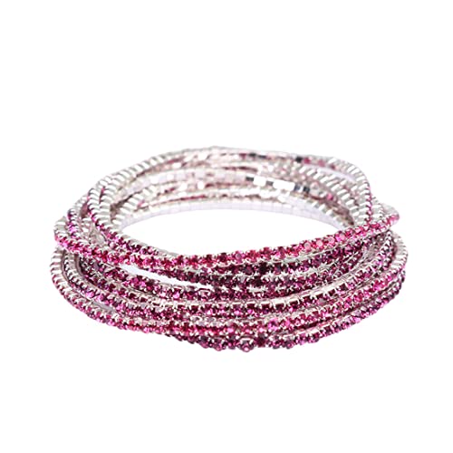 8PCS Women's Rhinestone Chain Bracelet Fashion Crystal Tennis Stretch Strand Bracelet Party Jewelry