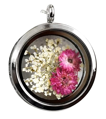 Collier en argent 925 avec fleurs séchées naturelles pour femme