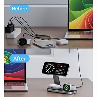 3 in 1 Wireless Charging Station - Foldable Wireless For iPhone, Apple Watch And AirPods | Travel-Ready iPhone Magsafe Charger Stand | Compact Fast Charge Stand | Adapter Included (Black)