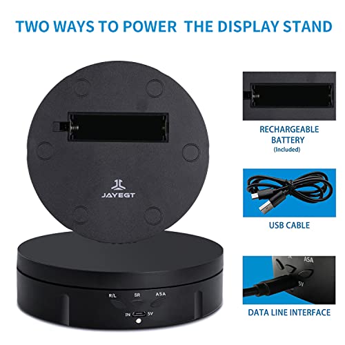 Image of JAYEGT Motorized Rotating Display Stand, 5.74inch /22lbs Load, 360 Degree Electronic Turntable Display Stand for Photography Products Shows , Jewelry, Watch, 3D Models, Cake (Black /Button Control /rechargeable)