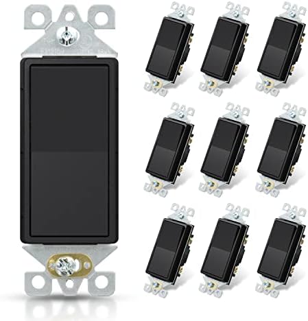 ELEGRP Matte Black Single Pole Decorator Light Switch, 15Amp, 120-277V, Decorative Paddle Rocker Switch Replacement, On/Off Wall Switch, Self-Grounding, Residential/Commercial Grade, UL/CUL (10 Pack)
