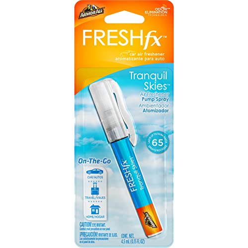 Armor All Fresh FX Car Air Freshener Spray Pump, On-The-Go Car Odor Eliminator Spray, Tranquil Skies Scent, 0.15 Oz