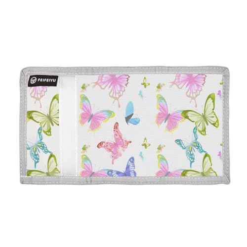 Butterflies White Colorful Kids Wallet for Boys Girls Trifold Outdoor Sport Wallets for Teen Children Youth Wallet with Zippered Coin Pockets Card Holders Front Pocket Wallets with Magic Sticker2