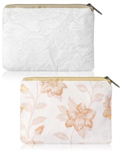 2 Pcs Embroidery Small Makeup Bags for Purse, Mini Portable Cosmetic Bags for Women, Coin Lipstick Storage Pouch, Zipper Organizer Holder, 4.72