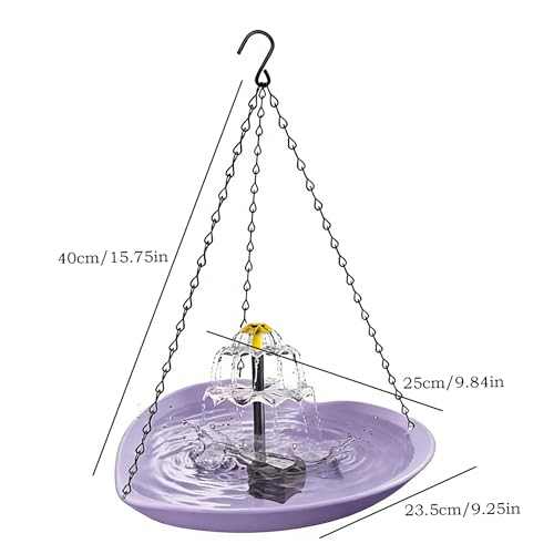 Fontaine solaire pour bain d'oiseaux extérieur violet suspendu en cœur
