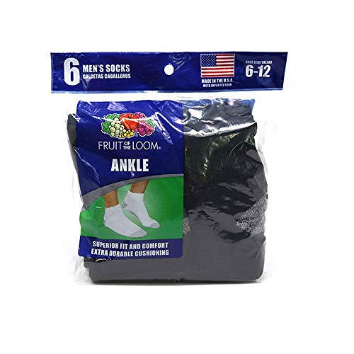 Fruit of the Loom Men's Ankle Socks (6-Pack) (Shoe Size: 6-12, Black)2