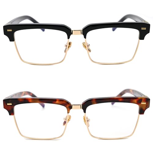 Image of Semi Rimless Rectangle Blue Light Glasses Men Women Black Square Eyewear