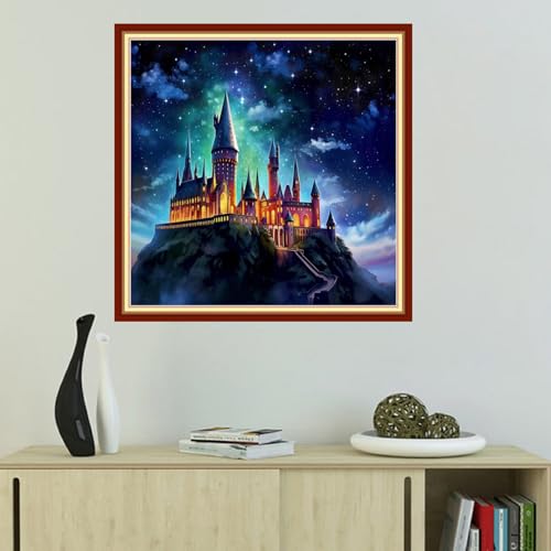 Image of Foxhool Beginners Cross Stitch Kits Stamped Full Range of Embroidery Kits for Adults DIY Cross Stitches kit Embroidery Patterns for Needlepoint kit-Magic Castle 18x18 inch