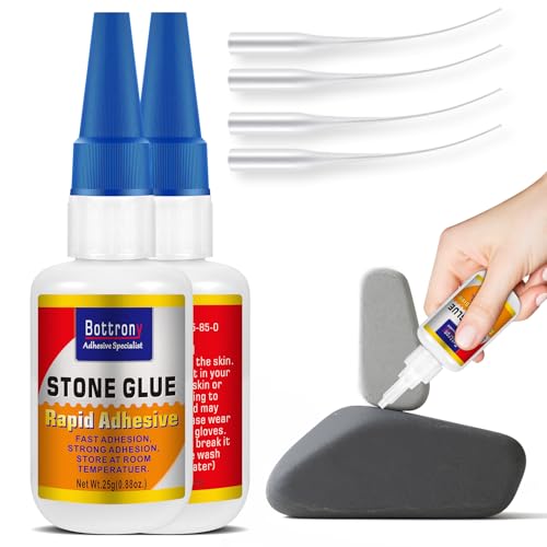 Bottrony Stone Glue - 2 Pcs Fast Drying Clear Super Glue for Rock, Granite, Marble, Tile Repair -