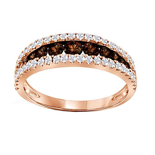 18K Rose Gold Silver Chocolate Brown Stunning Eternity Ring 2.5 Ctw.