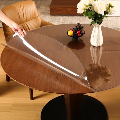 Image of ETECHMART Clear Round Table Cover Protector 26'', Waterproof Transparent Thick Vinyl Table Protector, Non-Slip Heat Resistant Clear Plastic Table Cover Protector for Coffee Table Hard Floor