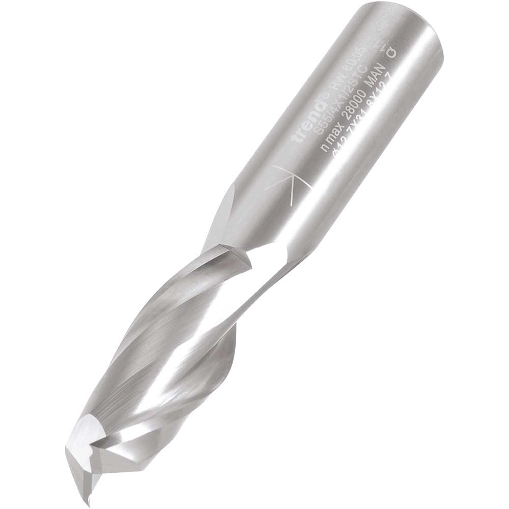 Trend Professional Spiral Up-Cut Cnc Cutter, 12.7Mm Diameter, 1/2 Inch Shank, 32Mm Cut Length, Solid Carbide, S55/4X1/2Stc