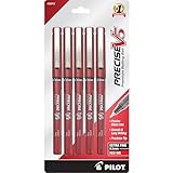 Pilot Precise V5 Stick Rolling Ball Pens Extra Fine Point 5-Pack Red Ink (26012) Patented Precision Point Technology, Smooth Skip-Free Writing, Visible Ink Supply