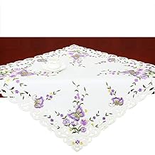 Small Spring Butterfly and Floral Tablecloths Toppers, Tablecovers for End Table, Tea Table, Coffee Table and Nightstand, Purple Square 34 Inch