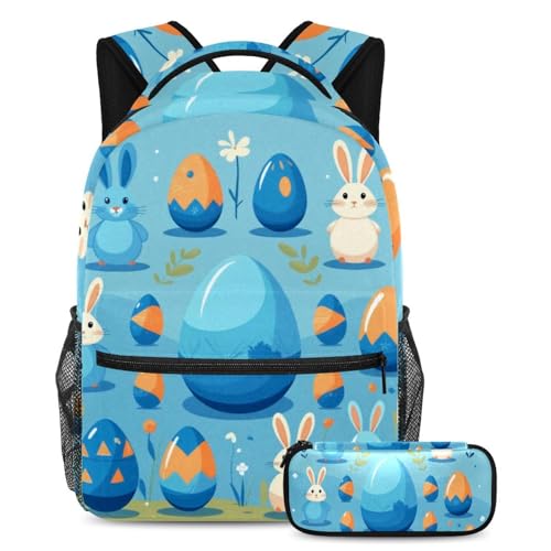 Ensemble de 2 sacs d'école pour garçons filles motif œuf bleu