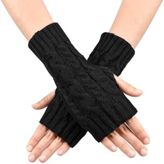 1 Pairs Black Fingerless Gloves, Winter Knit Arm Warmers Fingerless Short Gloves, Women Men Fingerless Gloves, Winter Knit Arm Warmers Thumb hole Gloves, Half Knitted Warm Weave Gloves