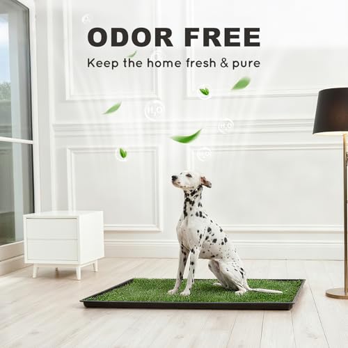 Image of HQ4US 4LEGS Dog Grass Pad with Tray Extra Large 45 inchx34 inch, Dog Litter Box with Odor Free Artificial Grass Pee Pads for Dogs Potty Tray with Hemmed Edge, Realistic for Indoor Balcony