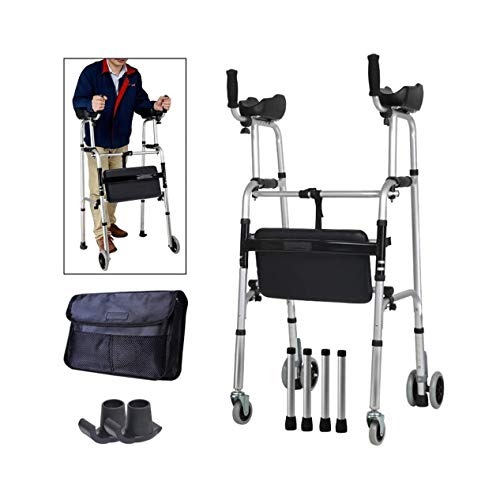 ERoomQ Adult Rolling Walker Upright Posture Rolling Walker with Armrest Support Pad, Medical 4 Wheel Walker Rollator, Adjustable Height Elderly Walking Aid for Seniors Walking
