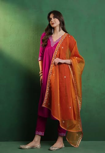 Image of SheWill Women's Zari Sequence Embroiderd Velvet Kurta with Pant and Dupatta| Salwar Suit Set with Dupatta| Velvet Kurta Set Women| Kurta Set for Women|Kurta Set with Dupatta for Women| Anarkali Kurta