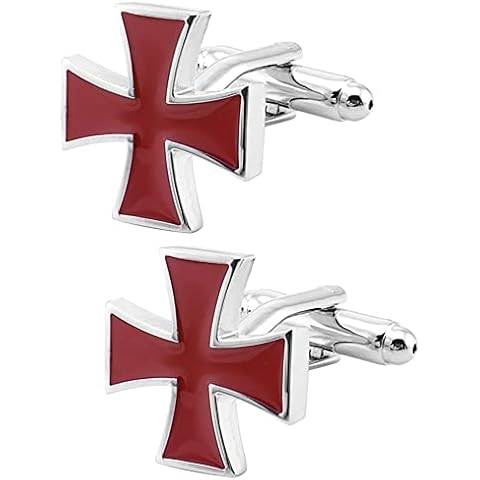 Jonwo Knights Templar Cross Cuff Links for Men and Women Universal Cufflinks Jewelry for French Shirt Tuxedo In Gift Box Business Wedding Party Anniversary Present (Red Cross) Cover