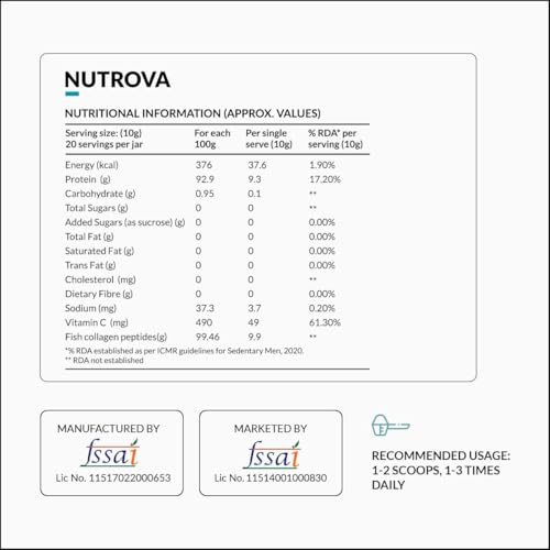 Image of NUTROVA Marine Collagen Peptides | Collagen Supplements for Men & Women | Healthy Skin, Hair, Nails & Bones | Anti-Aging | Unflavoured Easy-Mix Powder | Neutral Smell and Taste | 200 g