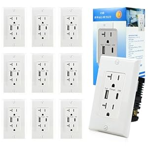 [10 Pack] LGL USB C Charger Wall Outlet, 20W Fast Charging USB A & USB C Port Wall Receptacle, 20Amp 125 V Duplex Tamper Resistant Receptacle, ETL Listed, Wall Plate Included, White (10 Pack)