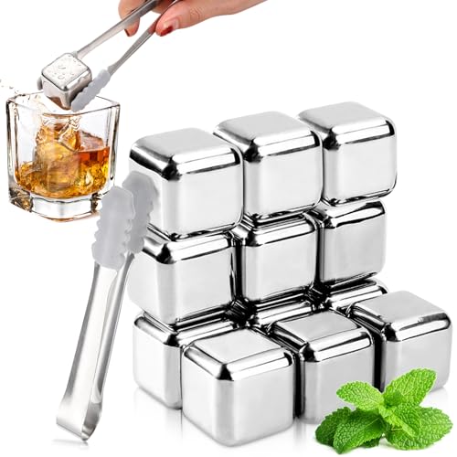 VZXZXE 12 Stück Eiswürfel Wiederverwendbar 304 Edelstahl mit Zange und Verpackungsbox, Gefriereis für Wein, Wodka, Whisky, Bier Oder Getränkesäfte